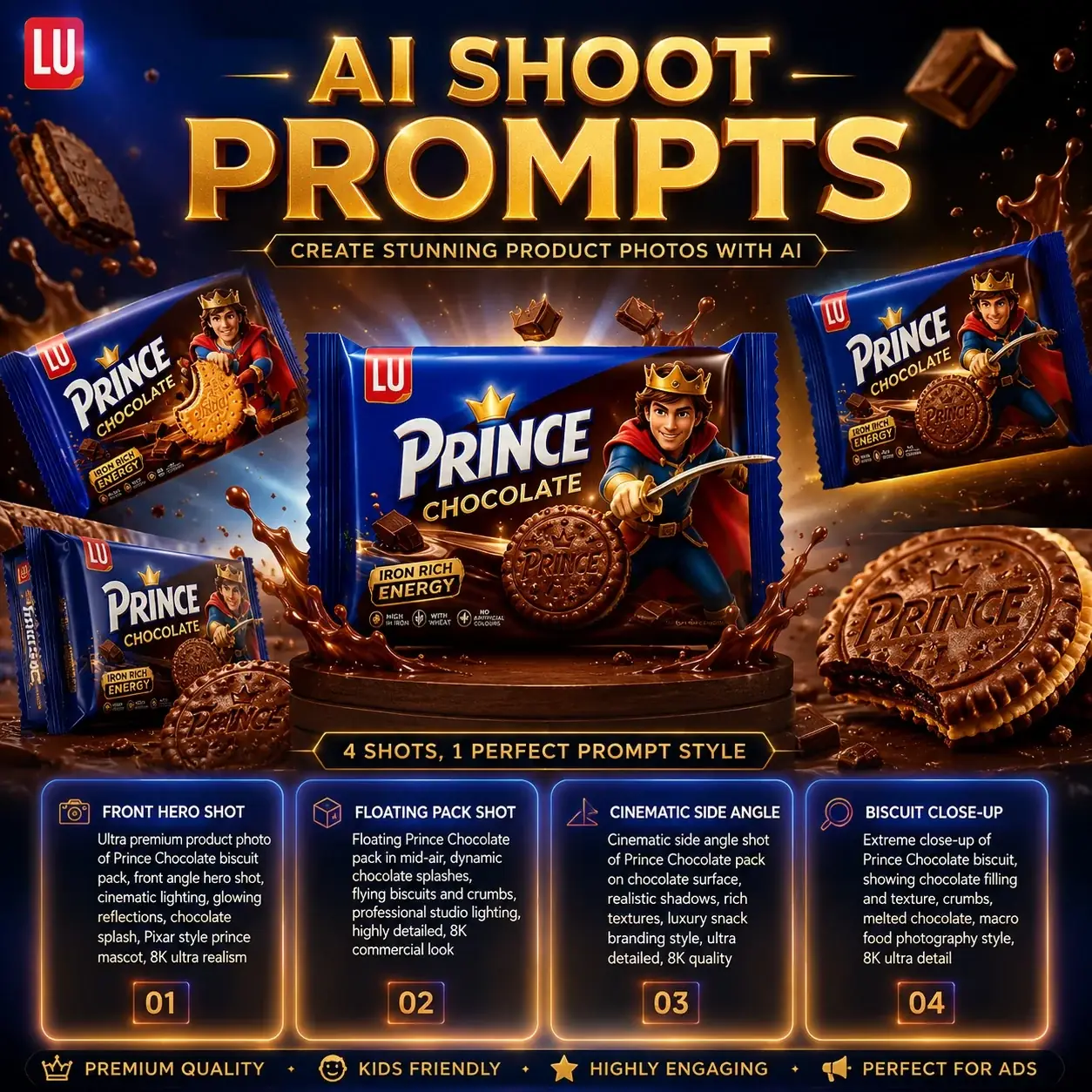 Prince Chocolate AI product photography concept