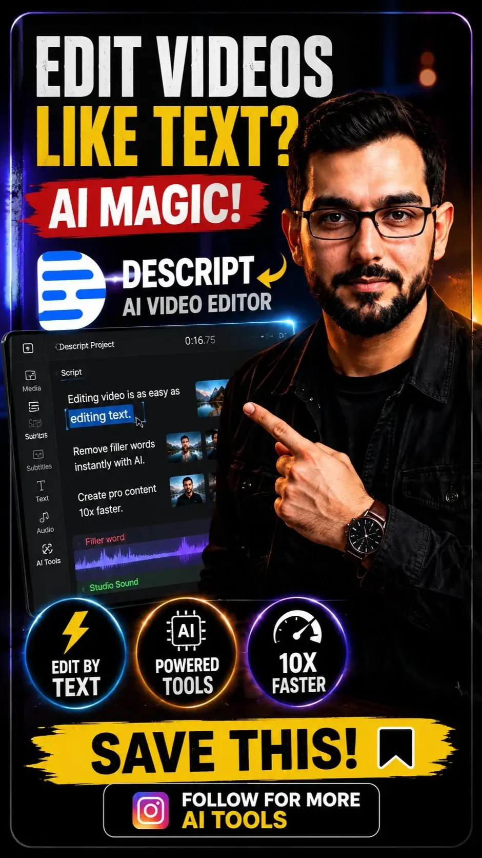 Descript AI video editing workflow reel cover