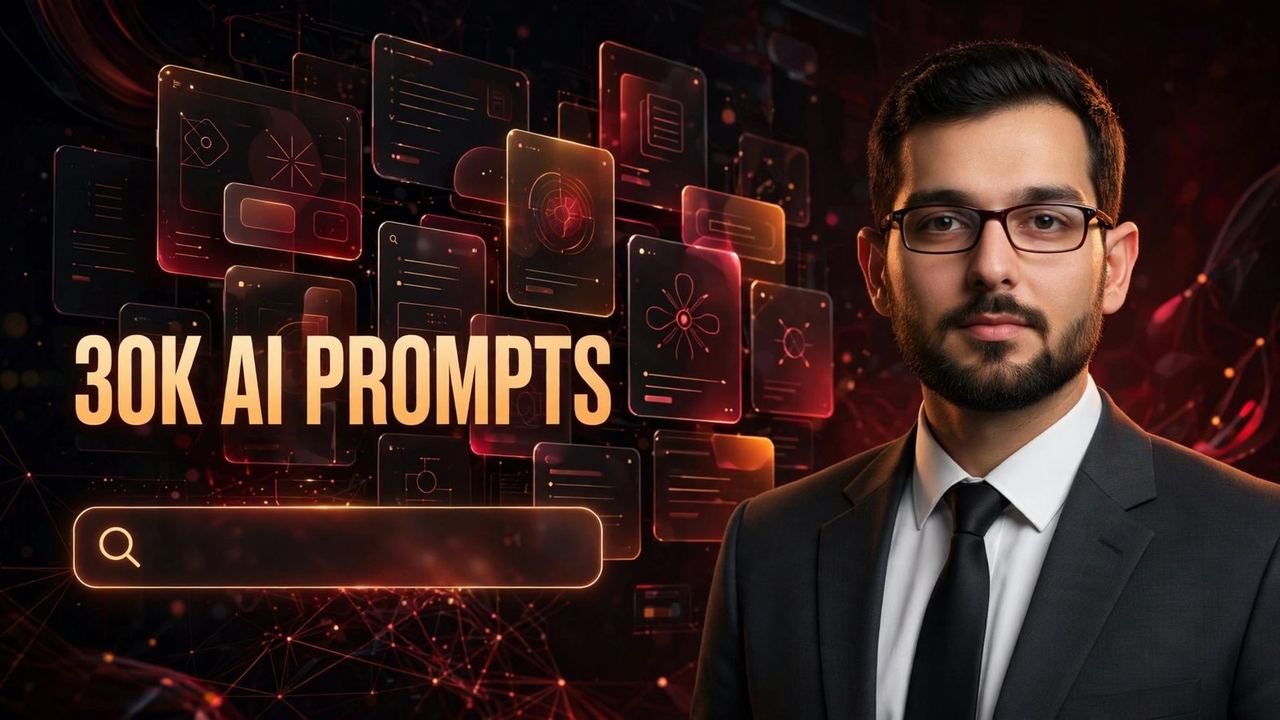Professional 16:9 thumbnail for 30,000+ Free AI Prompts: Build Better Images and Videos