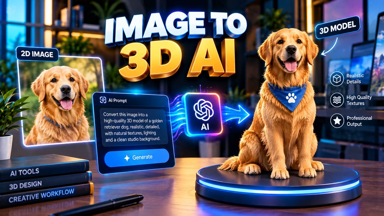Professional 16:9 thumbnail for This AI Turns Images Into 3D Models (2026 Guide)