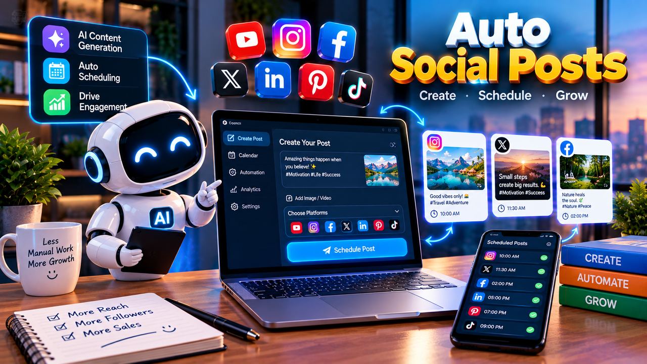 Professional 16:9 thumbnail for Stop Creating Social Media Posts Manually in 2026: AI Does It in Seconds