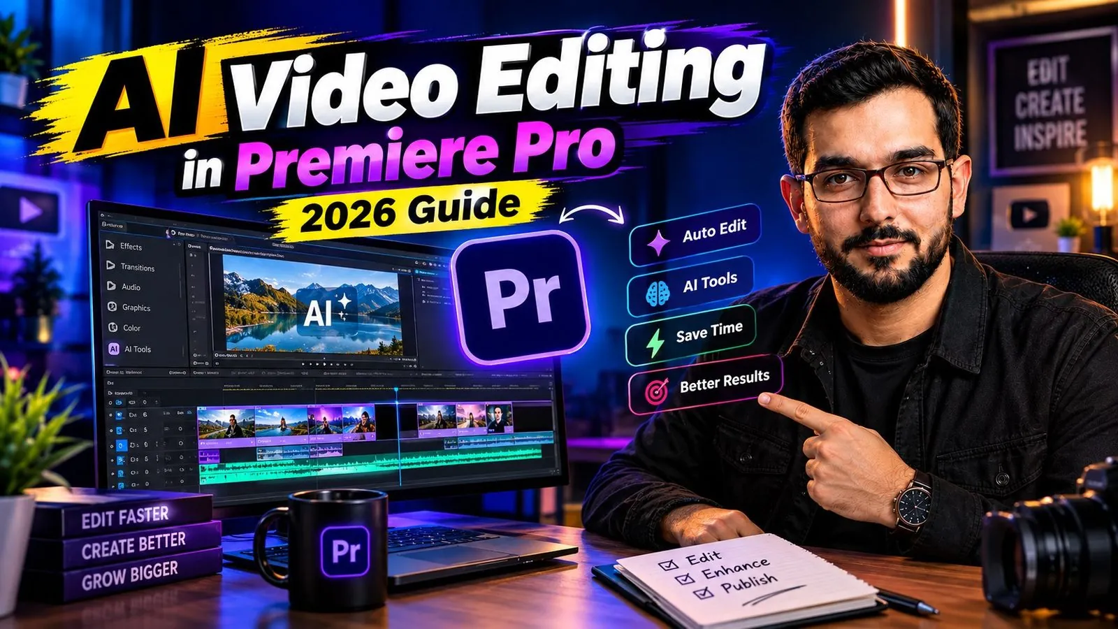 Professional 16:9 thumbnail for AI Video Editing in Premiere Pro: 2026 Guide