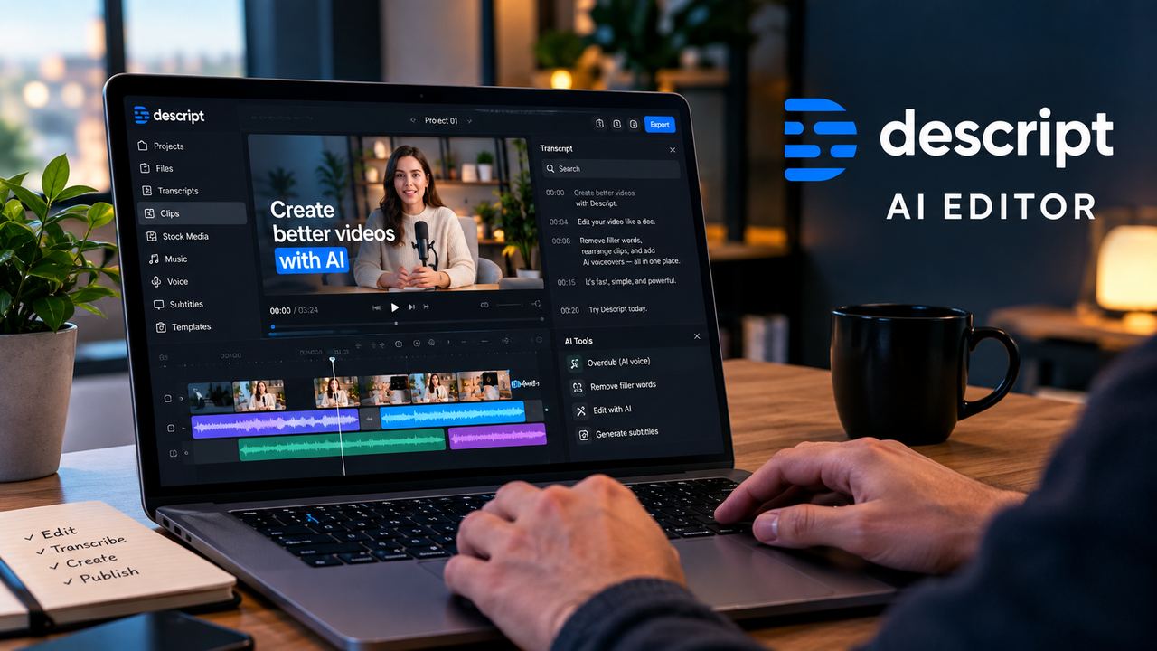 Professional 16:9 thumbnail for Descript AI Video Editor: Edit Videos Like Text in 2026