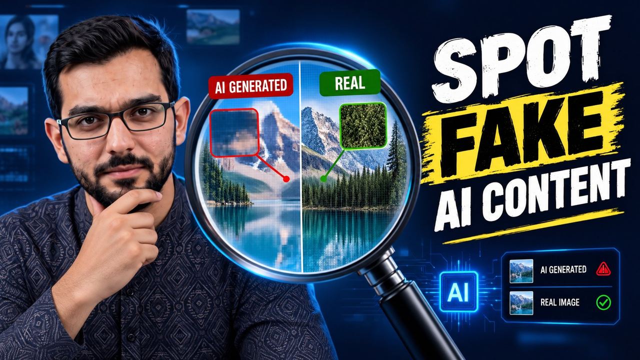 Magnifying glass revealing AI-generated versus real image pixels for Google SynthID detection