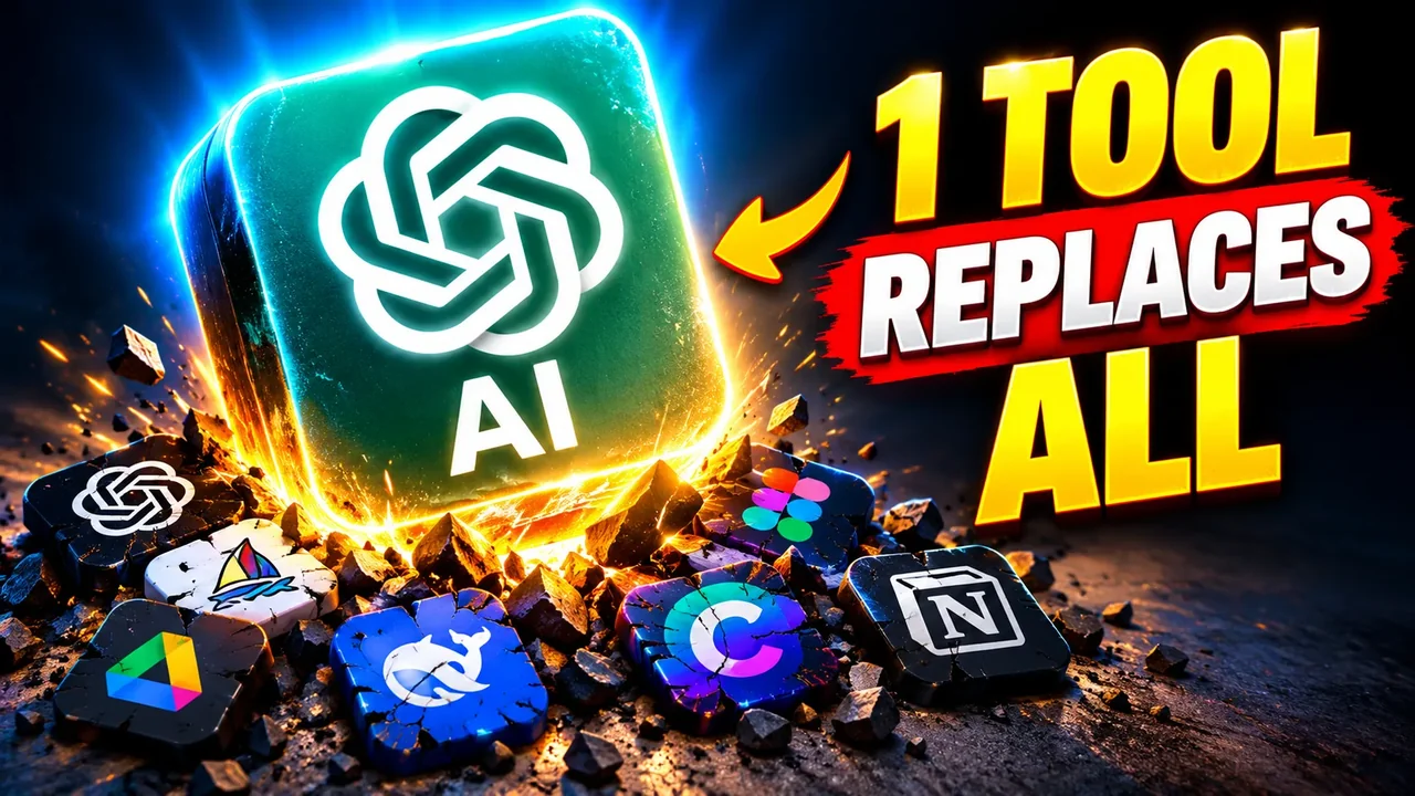One giant glowing AI tool icon rising above smaller app icons
