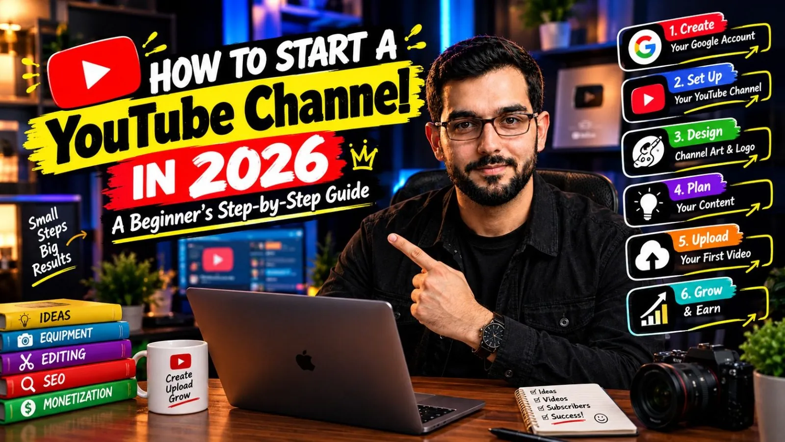 Professional 16:9 thumbnail for How to Start a YouTube Channel in 2026: A Beginner's Step-by-Step Guide
