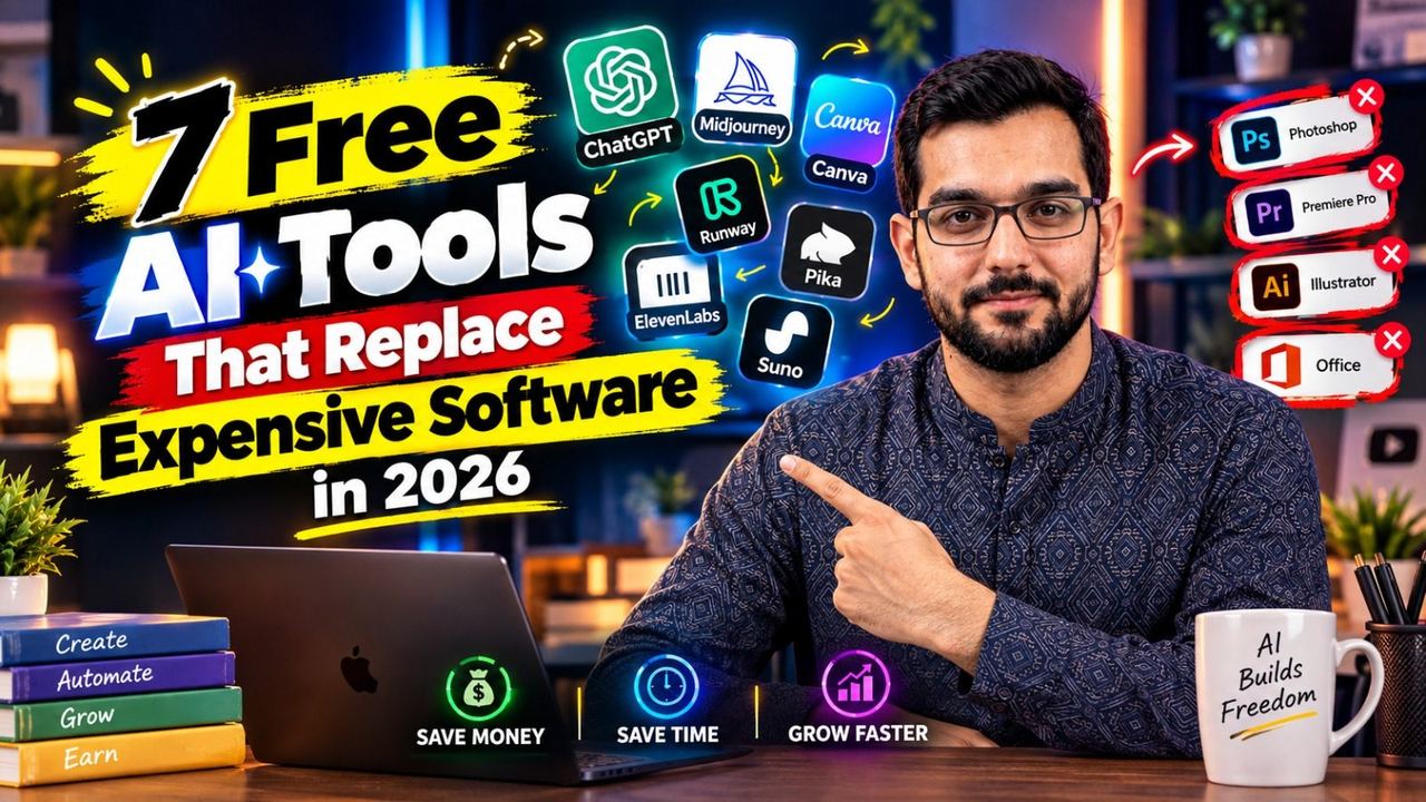 Professional 16:9 thumbnail for 7 Free AI Tools That Replace Expensive Software in 2026