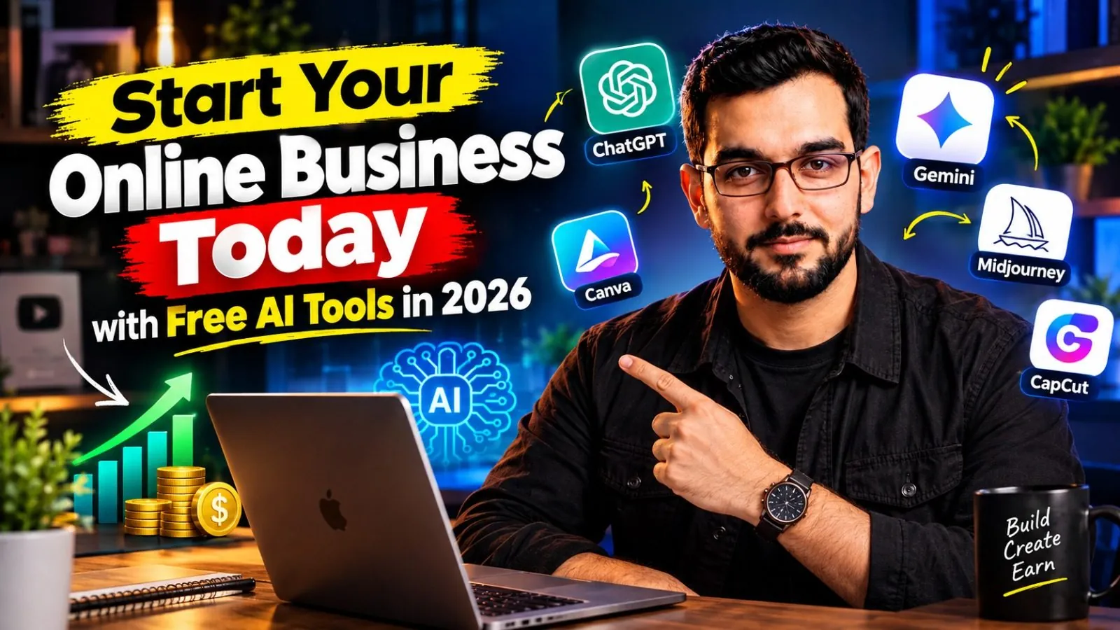 Professional 16:9 thumbnail for Start Your Online Business Today with Free AI Tools in 2026