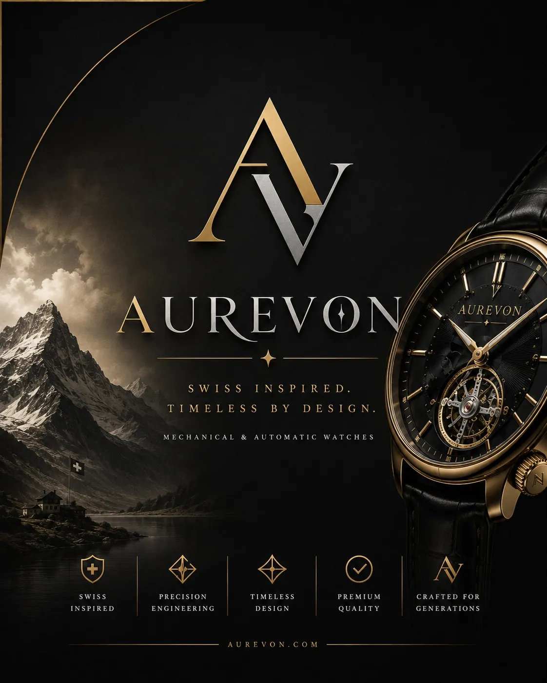 AUREVON professional watch logo and luxury brand identity presentation