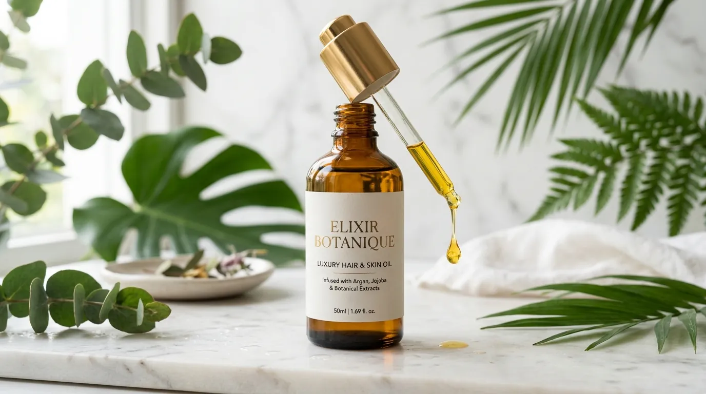 Botanical haircare logo and brand identity presentation