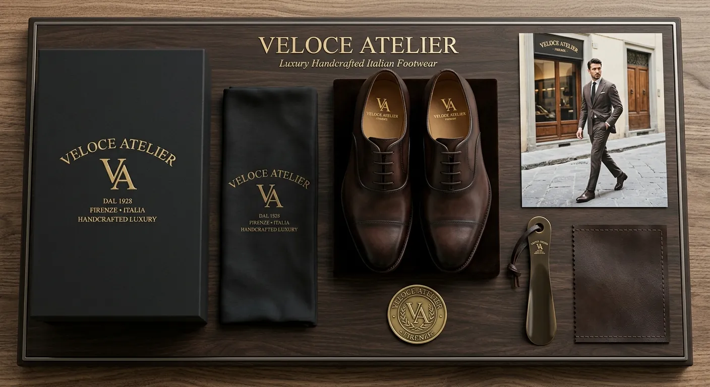 Luxury footwear logo and brand identity presentation