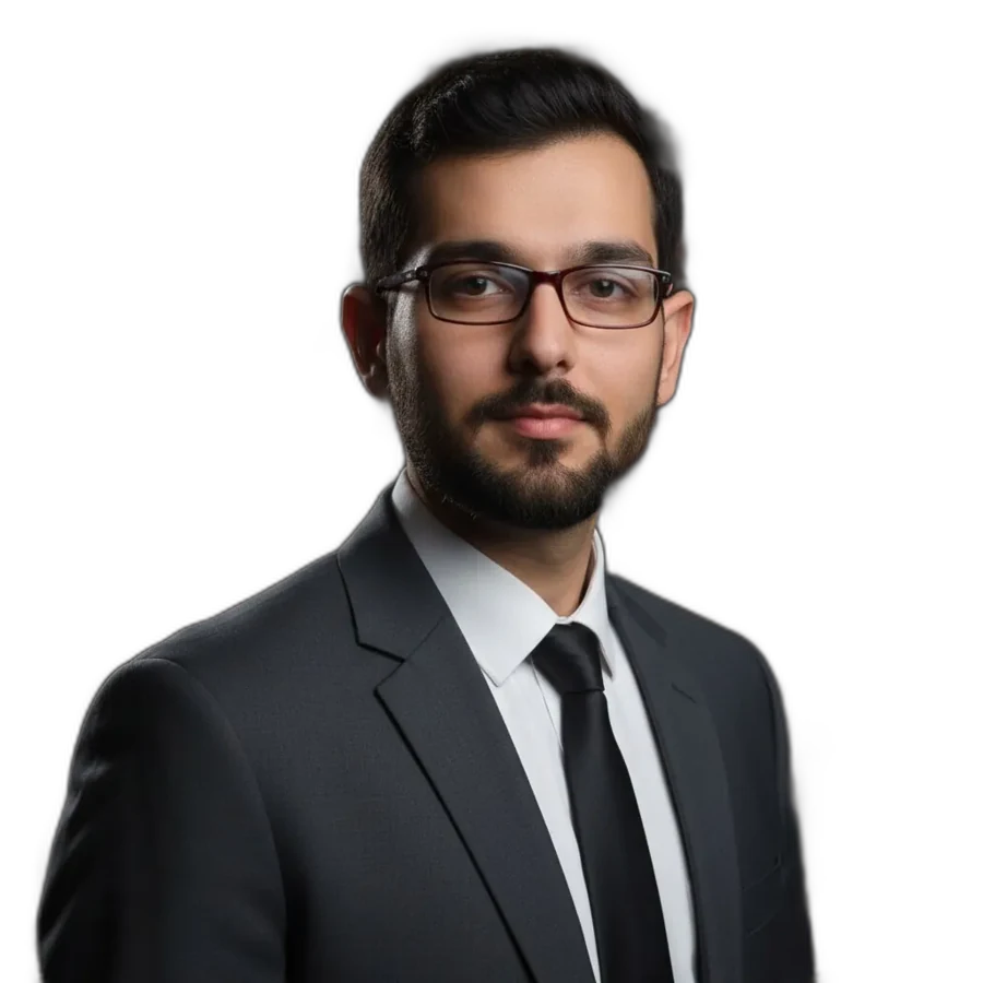 Professional portrait of Qasim Kayani in a suit